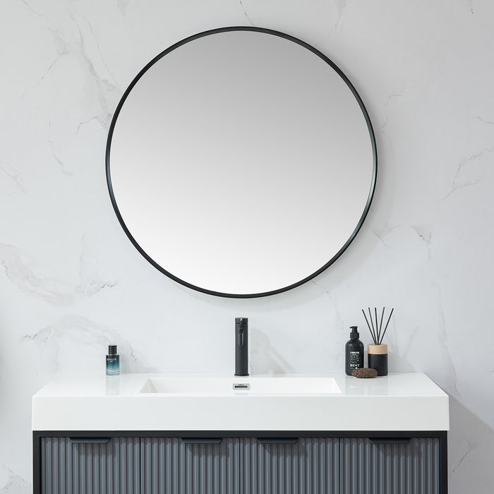 35.4-Inch Denal Round Metal Wall Mirror Brushed Black Bathroom Vanity