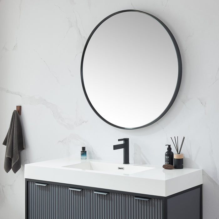 35.4-Inch Denal Round Metal Wall Mirror Brushed Black Bathroom Vanity