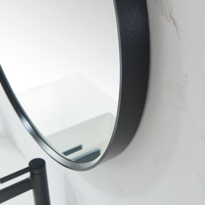 35.4-Inch Denal Round Metal Wall Mirror Brushed Black Bathroom Vanity