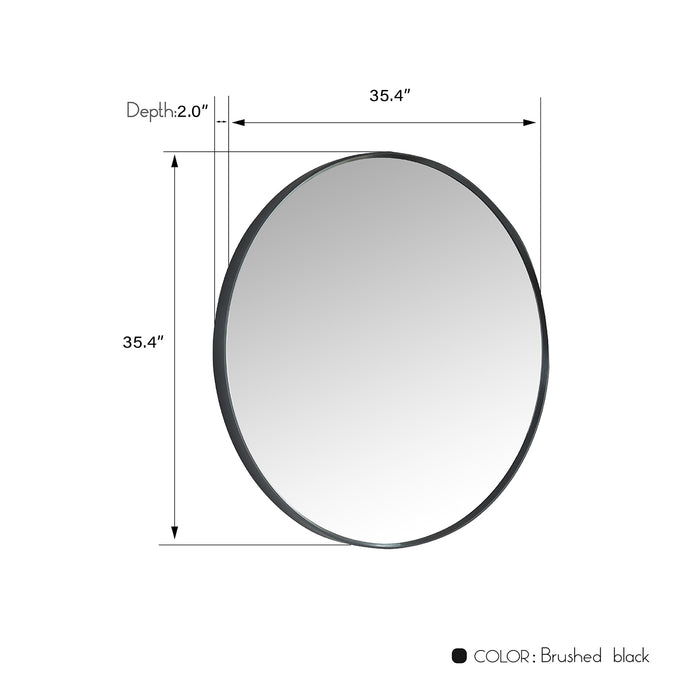35.4-Inch Denal Round Metal Wall Mirror Brushed Black Bathroom Vanity