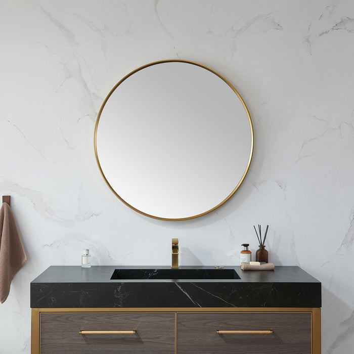 35-Inch Devlin Metal Frame Mirror – Brushed Gold Round Wall Mirror for Elegant Modern Décor