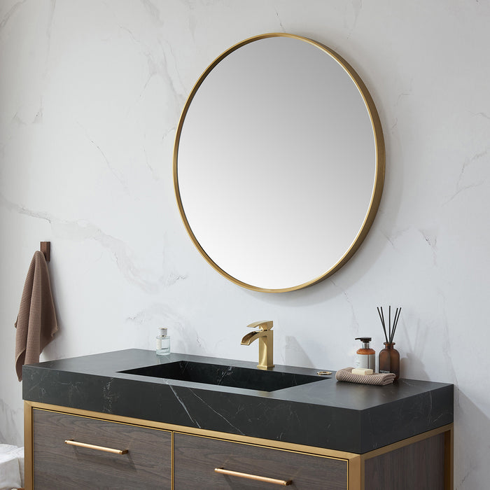 35-Inch Devlin Metal Frame Mirror – Brushed Gold Round Wall Mirror for Elegant Modern Décor