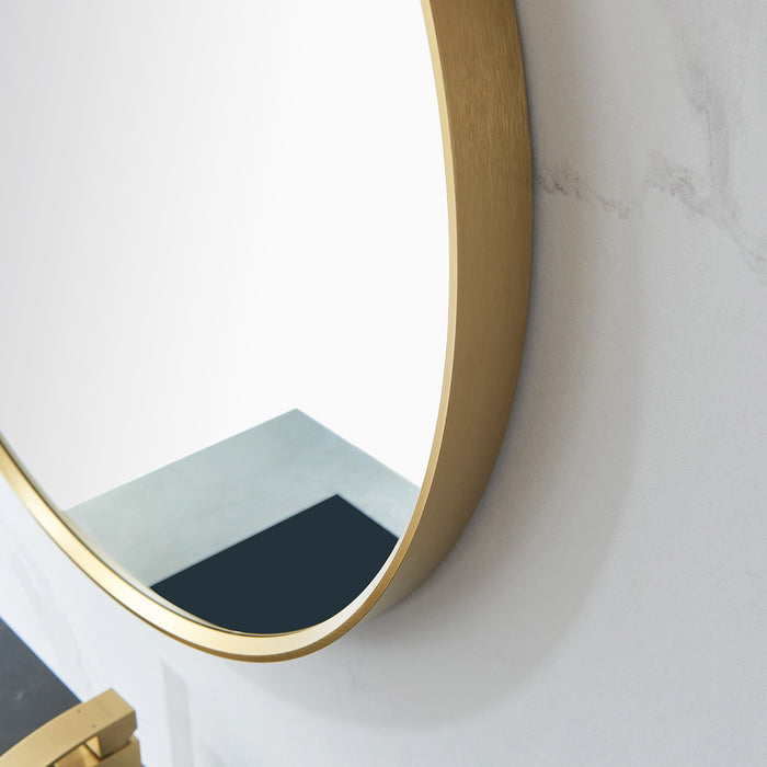 35-Inch Devlin Metal Frame Mirror – Brushed Gold Round Wall Mirror for Elegant Modern Décor