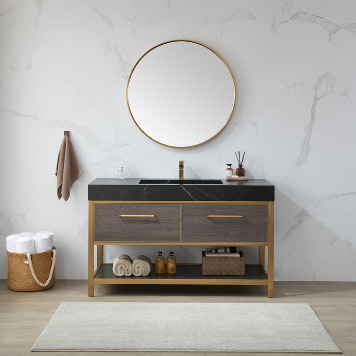 35-Inch Devlin Metal Frame Mirror – Brushed Gold Round Wall Mirror for Elegant Modern Décor