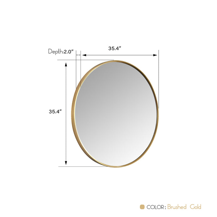 35-Inch Devlin Metal Frame Mirror – Brushed Gold Round Wall Mirror for Elegant Modern Décor