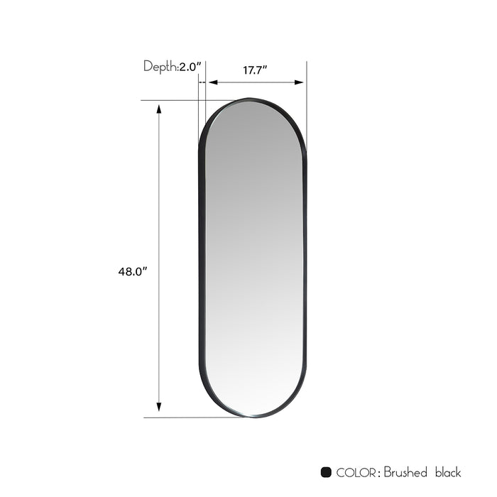 18x48 Affinity Oval Wall Mirror – Brushed Black Metal Frame with Sleek Vertical Design