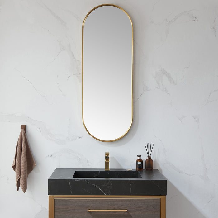 Alpenglow Brushed Gold Oval Mirror – 18" W x 48" H Vertical Wall-Mount Metal Frame for Elegant Spaces