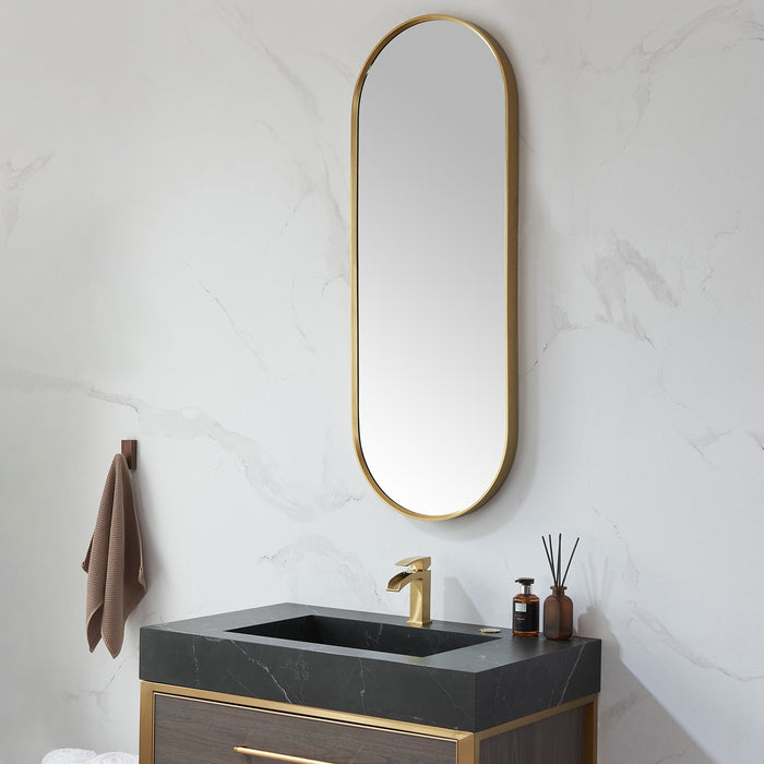 Alpenglow Brushed Gold Oval Mirror – 18" W x 48" H Vertical Wall-Mount Metal Frame for Elegant Spaces