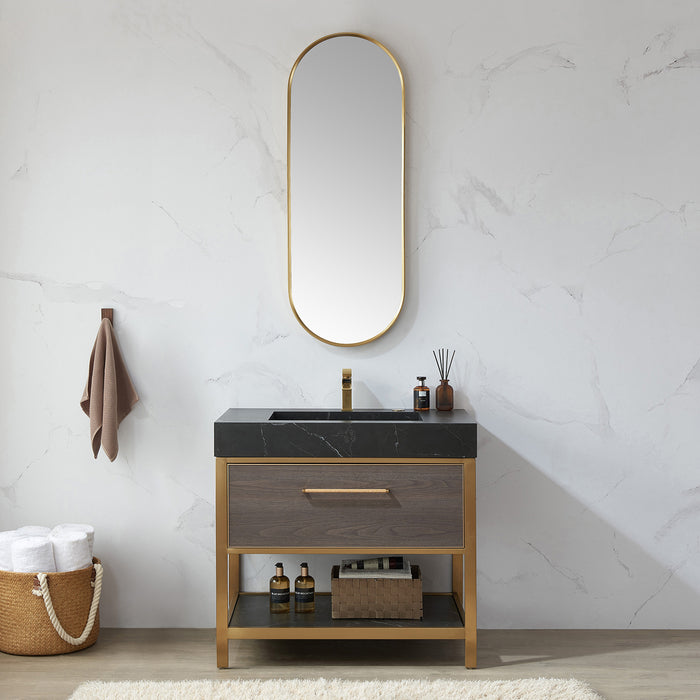 Alpenglow Brushed Gold Oval Mirror – 18" W x 48" H Vertical Wall-Mount Metal Frame for Elegant Spaces