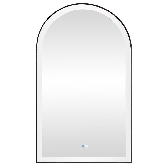Penna LED Vanity Mirror – 24" x 40" Brushed Black Arch Frame with Wall Mount and Lighted Border