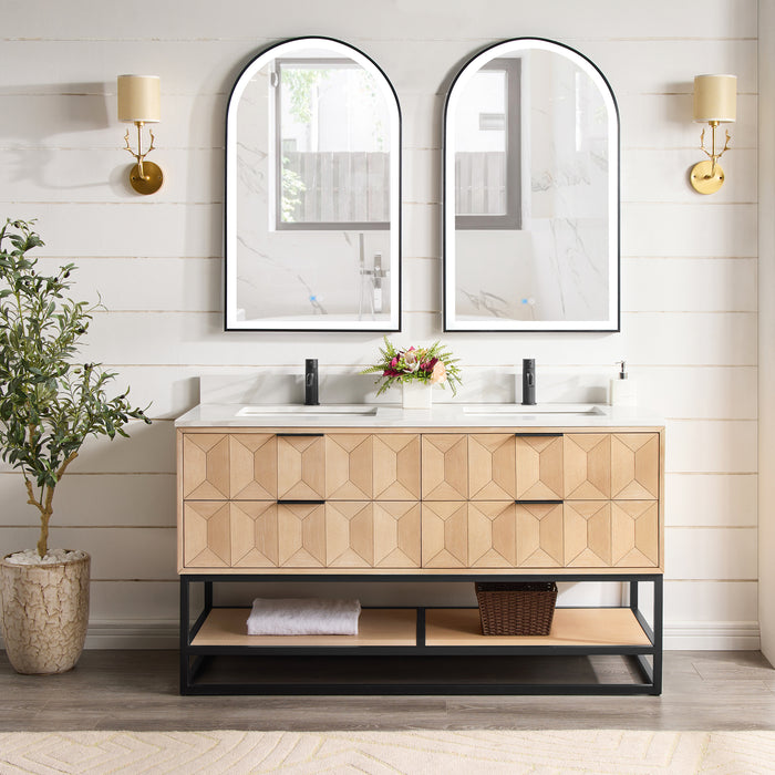 Penna LED Vanity Mirror – 24" x 40" Brushed Black Arch Frame with Wall Mount and Lighted Border