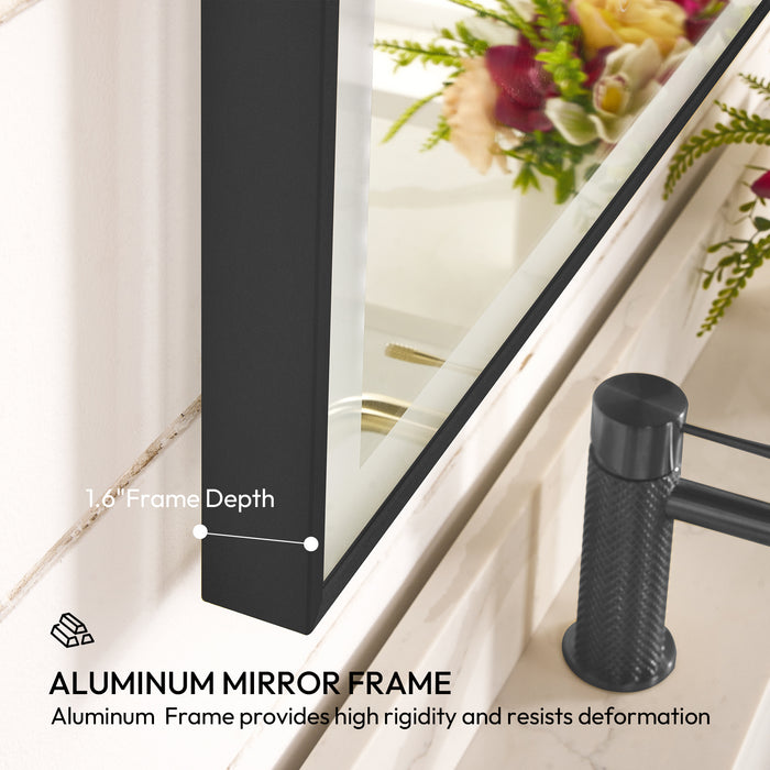 Penna LED Vanity Mirror – 24" x 40" Brushed Black Arch Frame with Wall Mount and Lighted Border