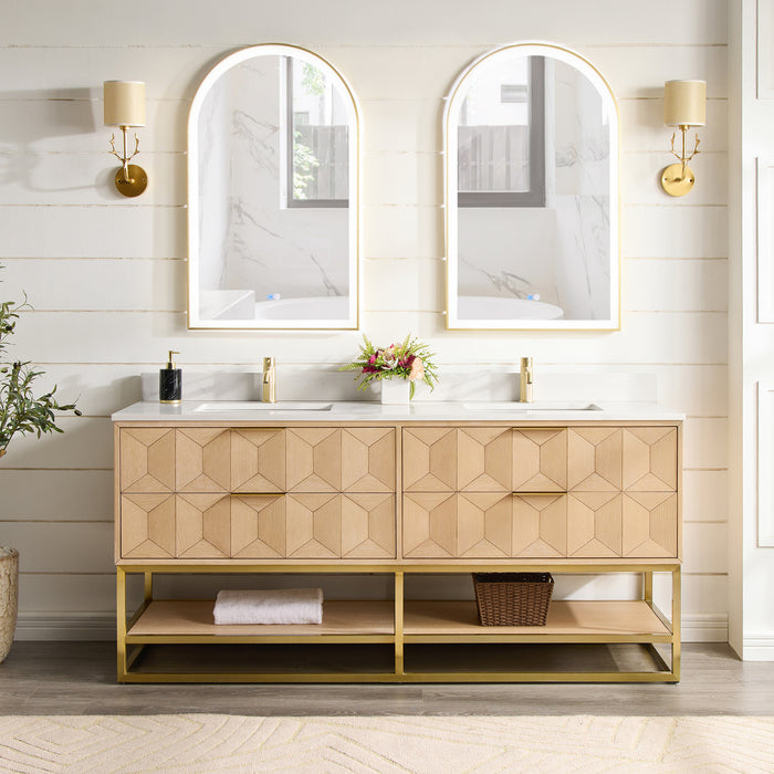 Brushed Gold Arch LED Gossamer Vanity Mirror – 24" x 40" Wall-Mounted Aluminum Bathroom Mirror