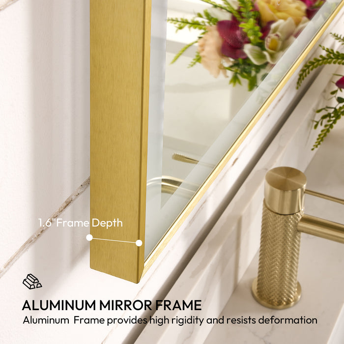 Brushed Gold Arch LED Gossamer Vanity Mirror – 24" x 40" Wall-Mounted Aluminum Bathroom Mirror