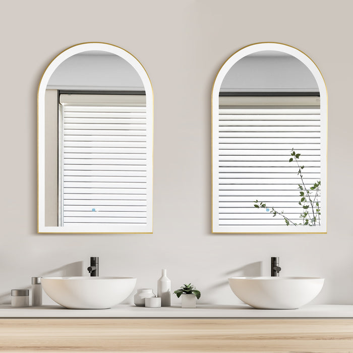 Brushed Gold Arch LED Gossamer Vanity Mirror – 24" x 40" Wall-Mounted Aluminum Bathroom Mirror