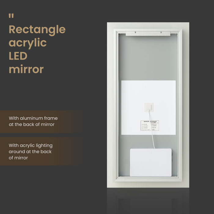 18"×40" Atlas Touch Control LED Mirror - Rectangular Frameless Vanity Mirror