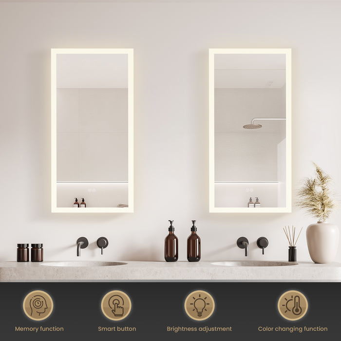 18"×40" Atlas Touch Control LED Mirror - Rectangular Frameless Vanity Mirror