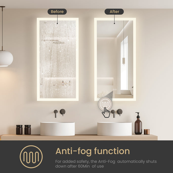 18"×40" Atlas Touch Control LED Mirror - Rectangular Frameless Vanity Mirror