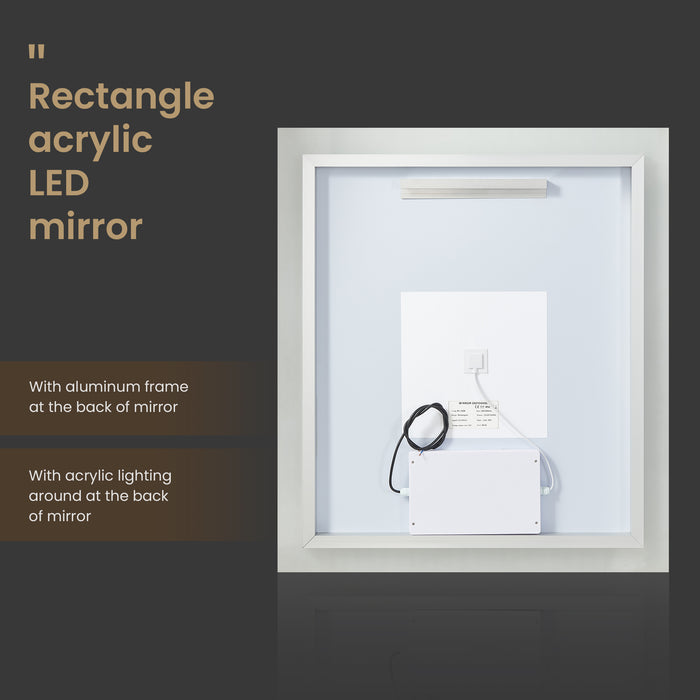 32" W x 36" H Aurora Rectangular LED Mirror - Frameless Acrylic Vanity Mirror with Touch Sensor