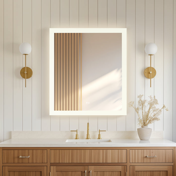 32" W x 36" H Aurora Rectangular LED Mirror - Frameless Acrylic Vanity Mirror with Touch Sensor