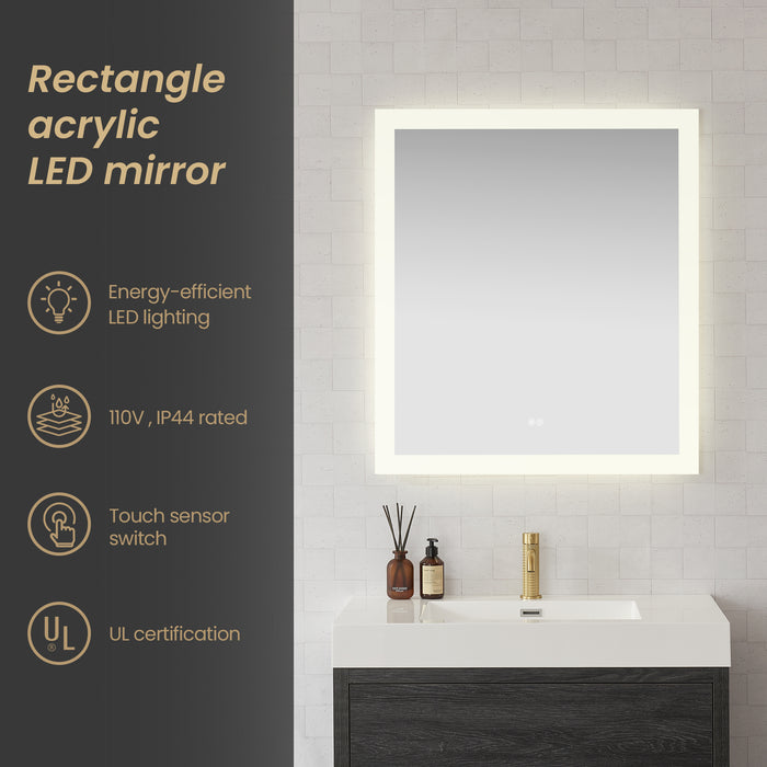 32" W x 36" H Aurora Rectangular LED Mirror - Frameless Acrylic Vanity Mirror with Touch Sensor