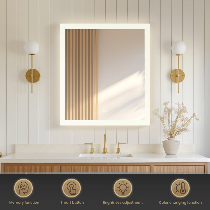 32" W x 36" H Aurora Rectangular LED Mirror - Frameless Acrylic Vanity Mirror with Touch Sensor