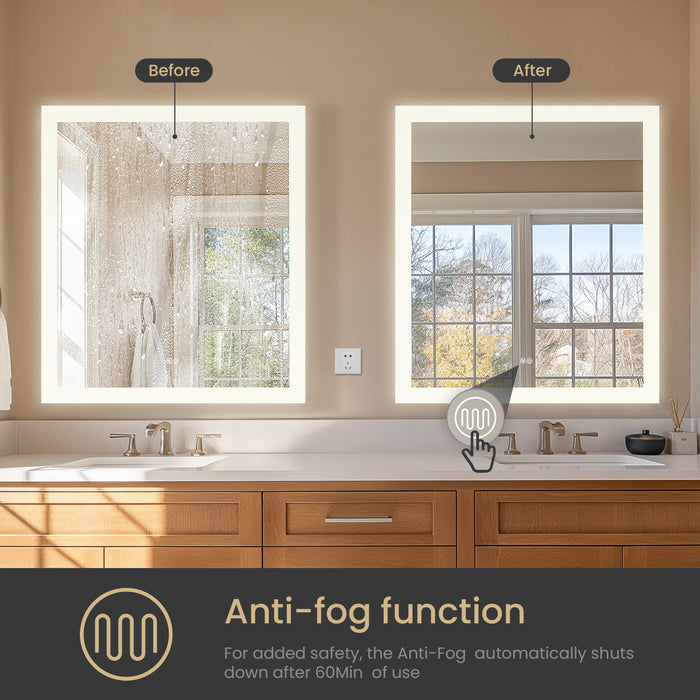 32" W x 36" H Aurora Rectangular LED Mirror - Frameless Acrylic Vanity Mirror with Touch Sensor