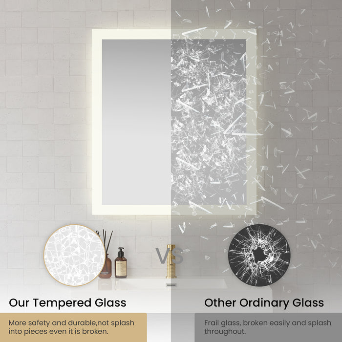 32" W x 36" H Aurora Rectangular LED Mirror - Frameless Acrylic Vanity Mirror with Touch Sensor
