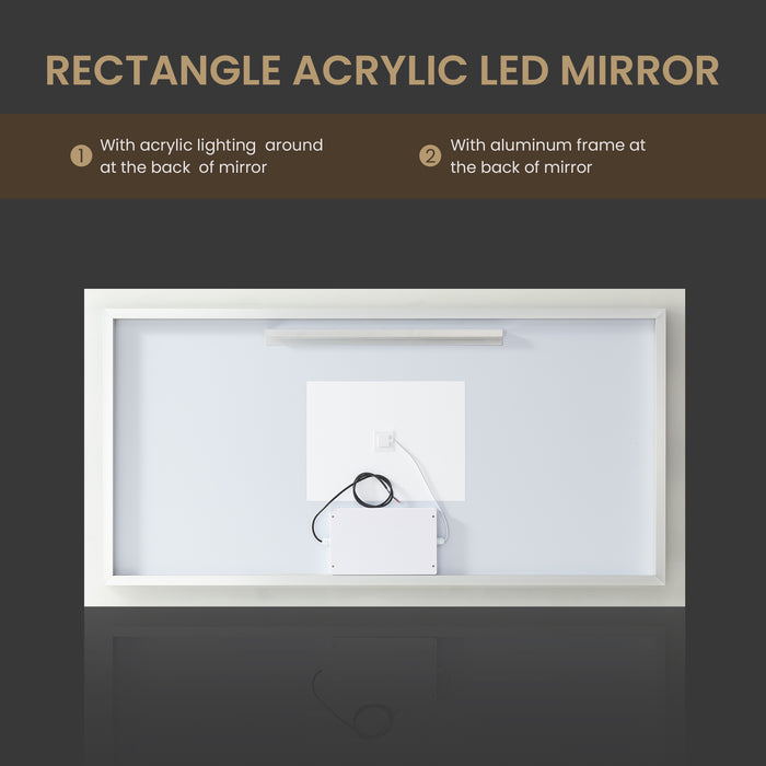 60-Inch Azura Acrylic Rectangular LED Mirror - Frameless Anti-Fog Wall Mount Bathroom Vanity Mirror