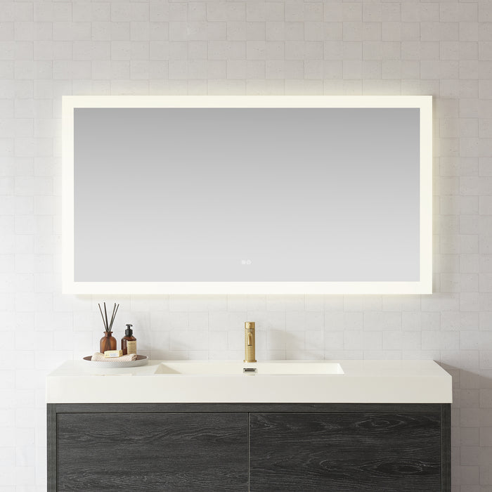 60-Inch Azura Acrylic Rectangular LED Mirror - Frameless Anti-Fog Wall Mount Bathroom Vanity Mirror