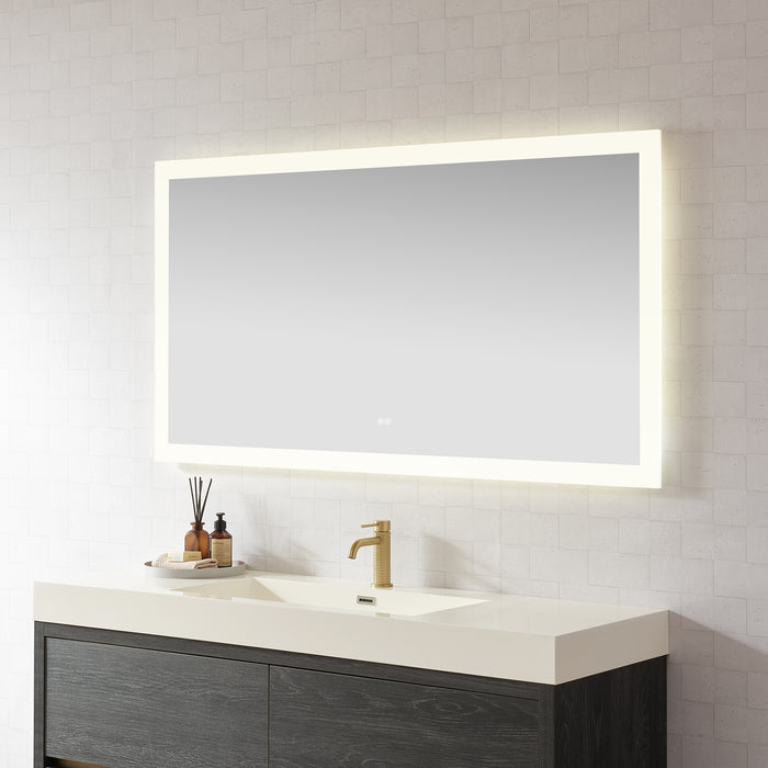 60-Inch Azura Acrylic Rectangular LED Mirror - Frameless Anti-Fog Wall Mount Bathroom Vanity Mirror