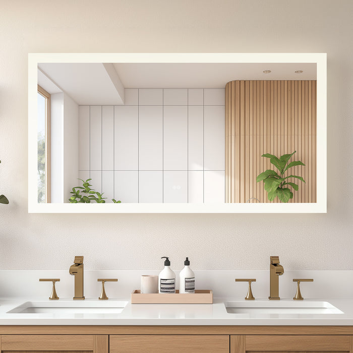 60-Inch Azura Acrylic Rectangular LED Mirror - Frameless Anti-Fog Wall Mount Bathroom Vanity Mirror