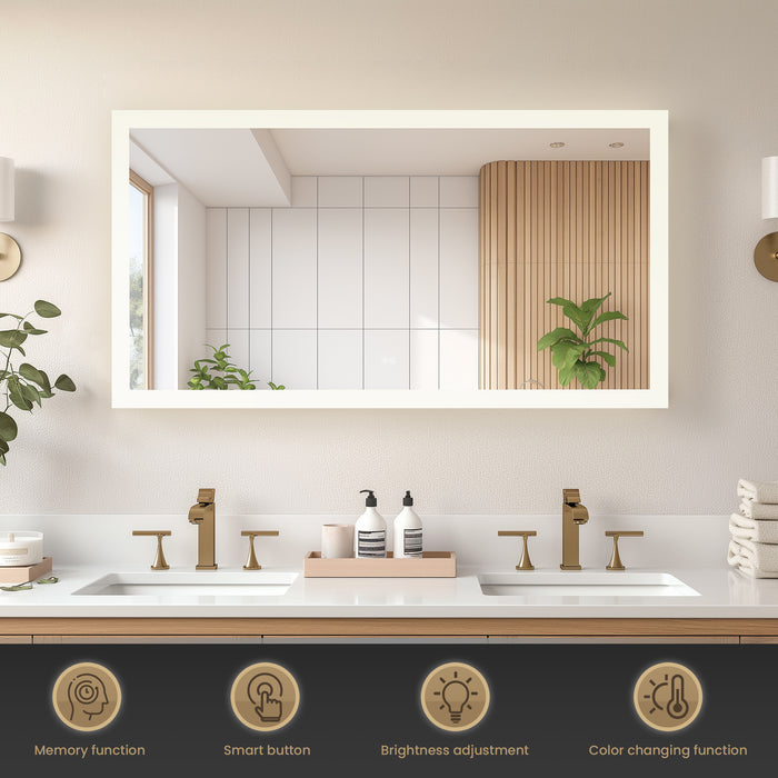 60-Inch Azura Acrylic Rectangular LED Mirror - Frameless Anti-Fog Wall Mount Bathroom Vanity Mirror
