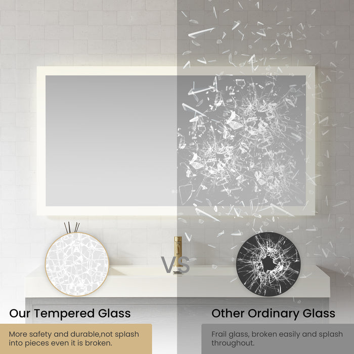 60-Inch Azura Acrylic Rectangular LED Mirror - Frameless Anti-Fog Wall Mount Bathroom Vanity Mirror