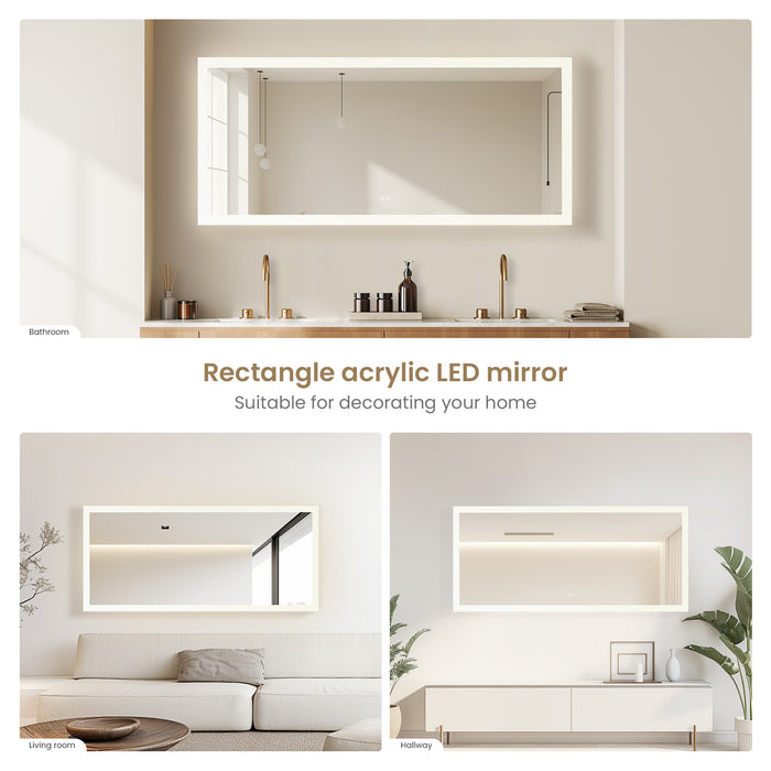 72x32 Azure Rectangular Aluminum LED Bathroom Vanity Mirror - Frameless Anti-Fog Wall Mount