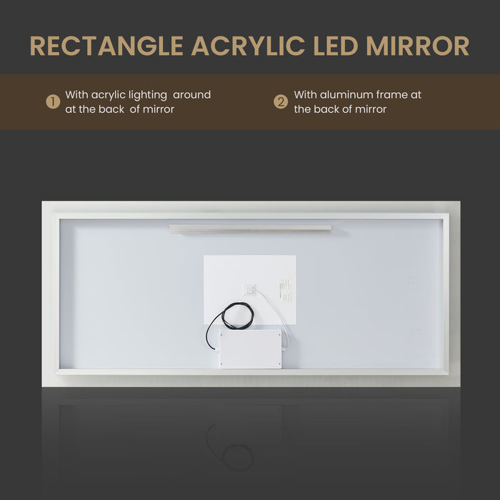 72x32 Azure Rectangular Aluminum LED Bathroom Vanity Mirror - Frameless Anti-Fog Wall Mount