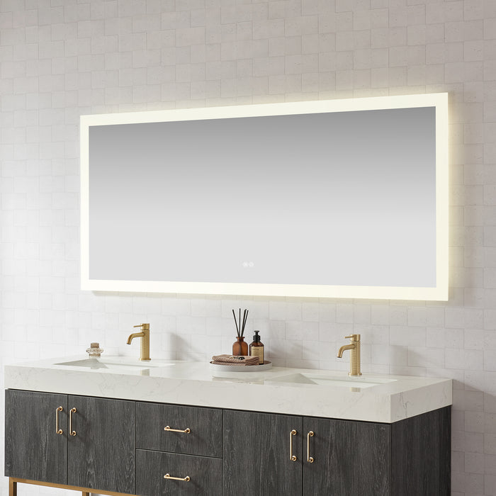 72x32 Azure Rectangular Aluminum LED Bathroom Vanity Mirror - Frameless Anti-Fog Wall Mount