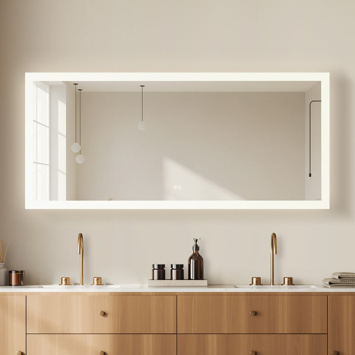 72x32 Azure Rectangular Aluminum LED Bathroom Vanity Mirror - Frameless Anti-Fog Wall Mount