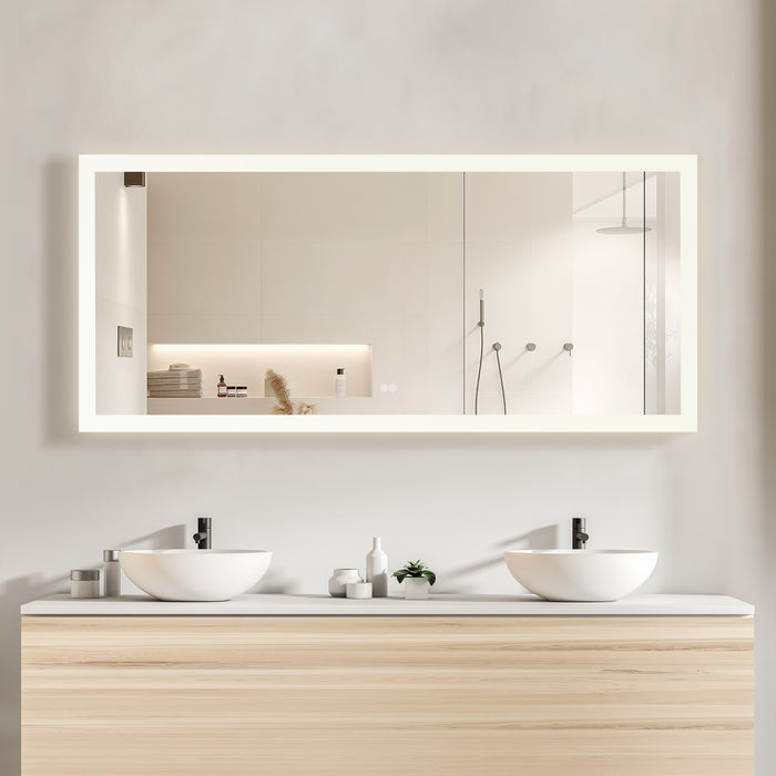 72x32 Azure Rectangular Aluminum LED Bathroom Vanity Mirror - Frameless Anti-Fog Wall Mount