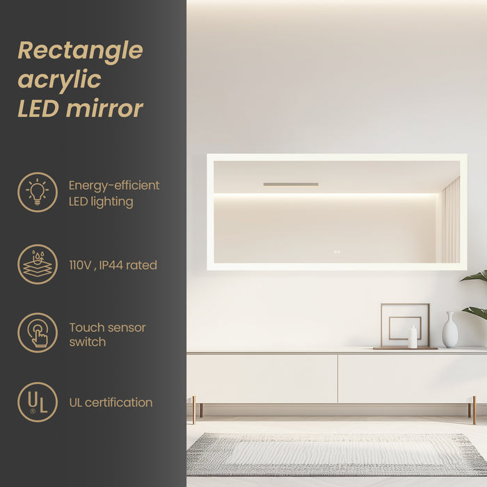 72x32 Azure Rectangular Aluminum LED Bathroom Vanity Mirror - Frameless Anti-Fog Wall Mount