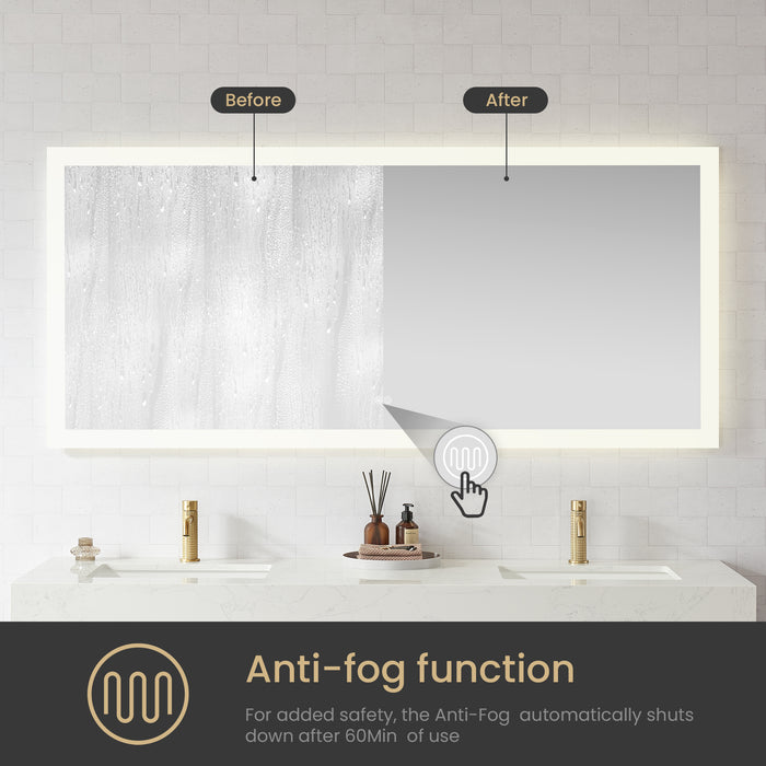 72x32 Azure Rectangular Aluminum LED Bathroom Vanity Mirror - Frameless Anti-Fog Wall Mount