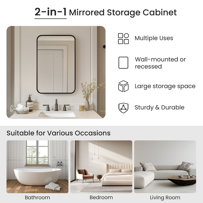 Orchard 16x24 Medicine Cabinet – Modern Brushed Black Aluminum with Mirror Front