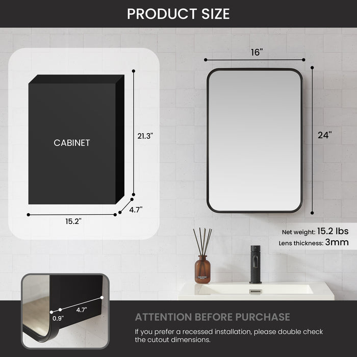 Orchard 16x24 Medicine Cabinet – Modern Brushed Black Aluminum with Mirror Front