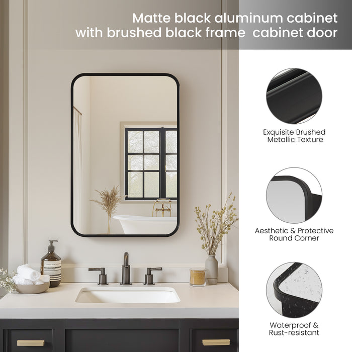 Orchard 16x24 Medicine Cabinet – Modern Brushed Black Aluminum with Mirror Front