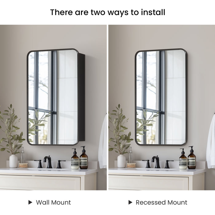 Overlook 20x32 Bathroom Cabinet – Wall-Mount Brushed Black Aluminum Framed Mirror