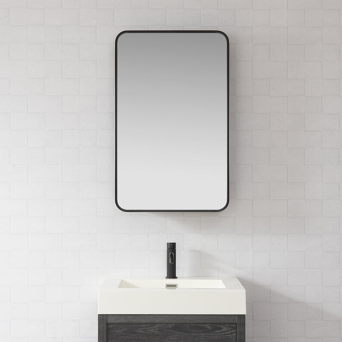 Overlook 20x32 Bathroom Cabinet – Wall-Mount Brushed Black Aluminum Framed Mirror