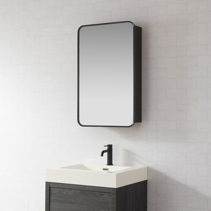 Overlook 20x32 Bathroom Cabinet – Wall-Mount Brushed Black Aluminum Framed Mirror