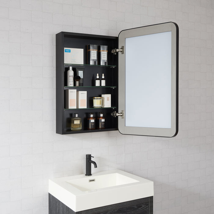 Overlook 20x32 Bathroom Cabinet – Wall-Mount Brushed Black Aluminum Framed Mirror
