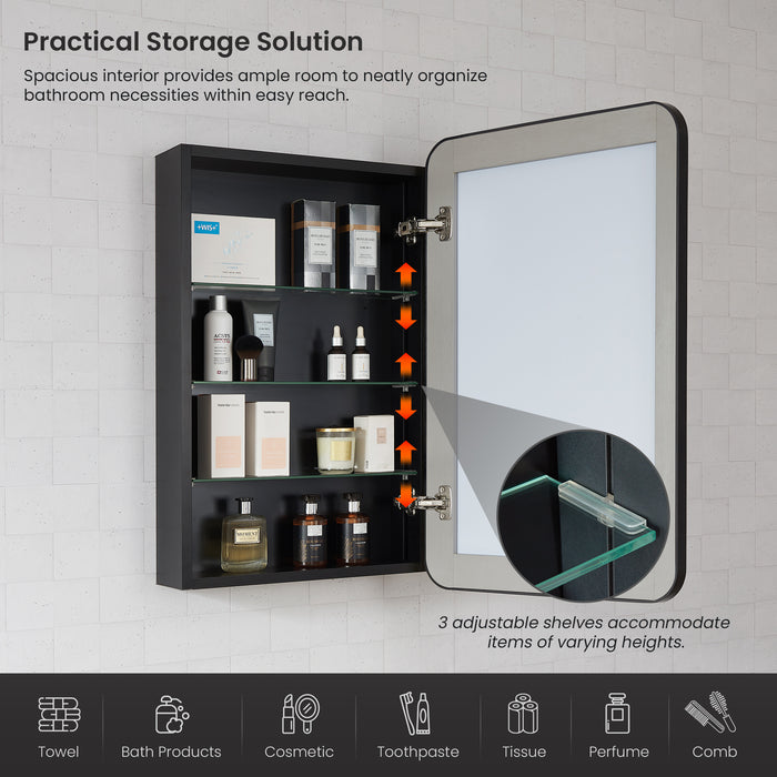 Overlook 20x32 Bathroom Cabinet – Wall-Mount Brushed Black Aluminum Framed Mirror