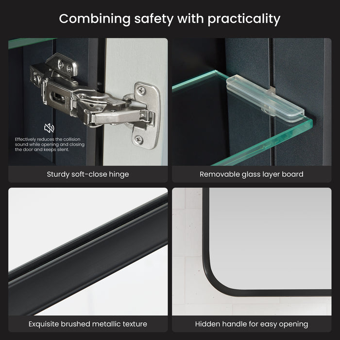 Overlook 20x32 Bathroom Cabinet – Wall-Mount Brushed Black Aluminum Framed Mirror